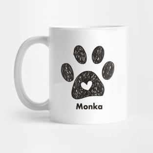 Monka name made of hand drawn paw prints Mug